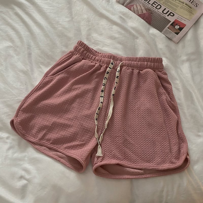 Kratke hlače Ženske ležerne Sveobuhvatne sportske jednostavne, jednobojne s uzicom, osnovne, udobne, modne u korejskom stilu, visokog struka, opuštene, ljetne, tanke, šik