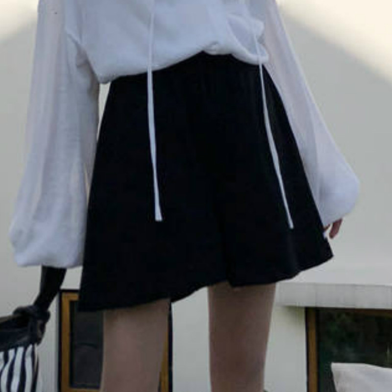 Σορτς Γυναικείο μονόχρωμο κέντημα γράμμα Oversize Loose κομψό φαρδύ πόδι Casual Κορεάτικο στυλ Κομψό κορδόνι ζωγραφικής Απλό γυναικείο all-match