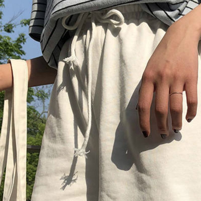 Σορτς Γυναικείο μονόχρωμο κέντημα γράμμα Oversize Loose κομψό φαρδύ πόδι Casual Κορεάτικο στυλ Κομψό κορδόνι ζωγραφικής Απλό γυναικείο all-match