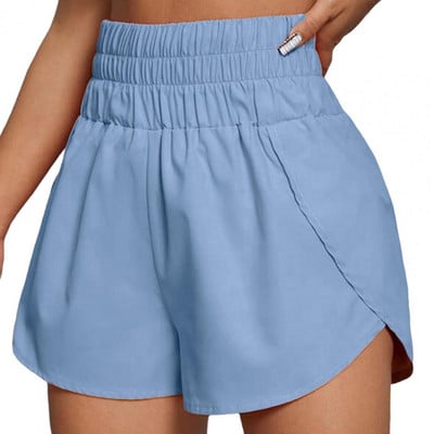 Sieviešu sporta šorti vienkrāsaini brīvi vasaras sievietei ar augstu vidukli, sadalīti Ērti sporta šorti, treniņi, ikdienas apģērbi, fitness