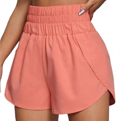 Sieviešu sporta šorti vienkrāsaini brīvi vasaras sievietei ar augstu vidukli, sadalīti Ērti sporta šorti, treniņi, ikdienas apģērbi, fitness