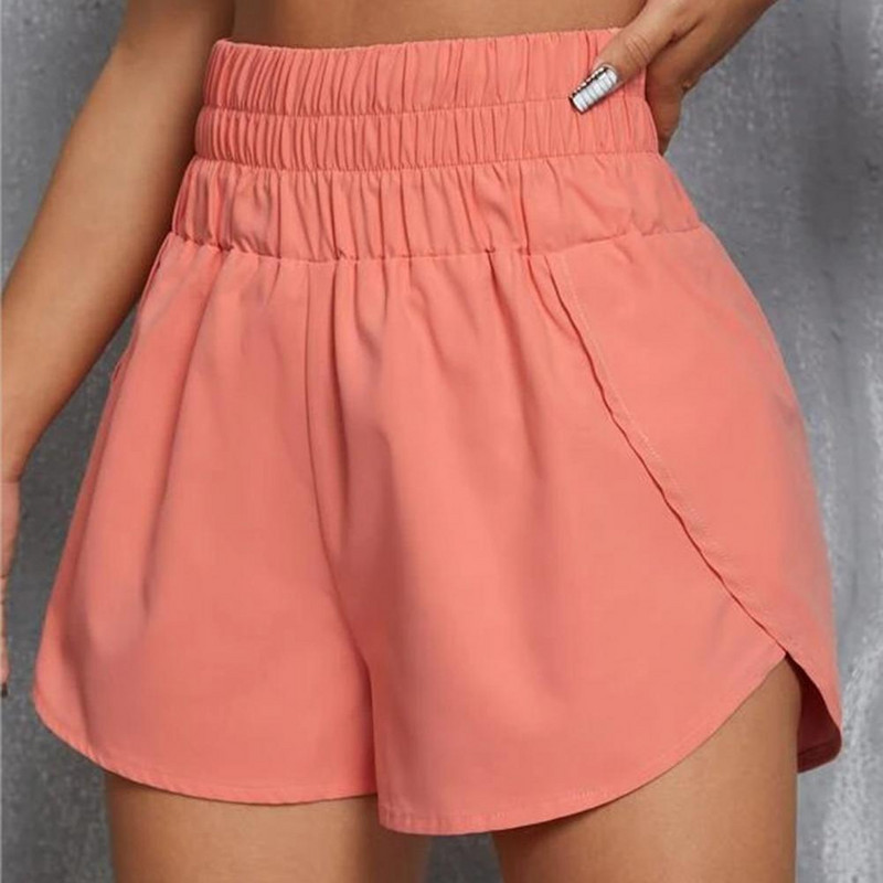 Sieviešu sporta šorti vienkrāsaini brīvi vasaras sievietei ar augstu vidukli, sadalīti Ērti sporta šorti, treniņi, ikdienas apģērbi, fitness