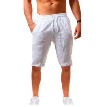 Нови мъжки памучни ленени къси панталони Мъжки летни дишащи едноцветни ленени панталони Фитнес Streetwear S-3XL