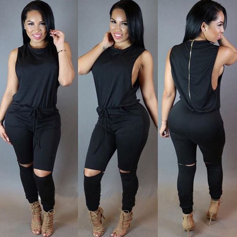 Ženski kombinezon bez rukava s povezom na čipku Ležerne kombinezone za žene Ženski ljetni kombinezoni s patentnim zatvaračem s o-izrezom