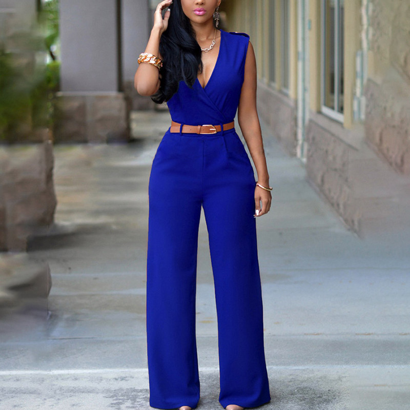 Poslovni formalni kombinezon Radna odjeća Ženska elegantna dugi kombinezon s omotom i dubokim V izrezom, jednobojni pojas, kombinezon s elastičnim pojasom, kombinezon širokih nogavica