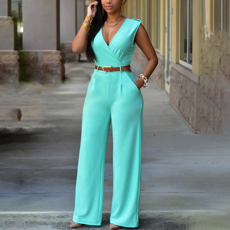 Poslovni formalni kombinezon Radna odjeća Ženska elegantna dugi kombinezon s omotom i dubokim V izrezom, jednobojni pojas, kombinezon s elastičnim pojasom, kombinezon širokih nogavica