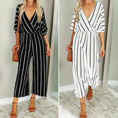 Retro Rompers Dámske dievčenské overaly Dámske letné pruhované voľné overaly s polovičným rukávom Overal Kombinácia Femme Body Mujer horúce