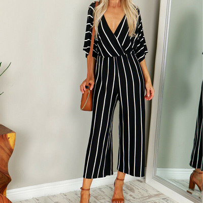 Retro Rompers Dámske dievčenské overaly Dámske letné pruhované voľné overaly s polovičným rukávom Overal Kombinácia Femme Body Mujer horúce