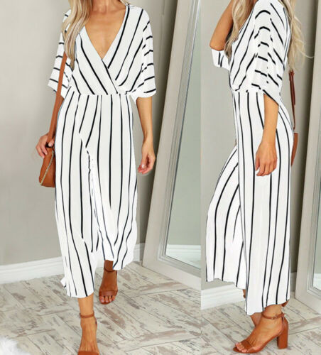 Retro Rompers Dámske dievčenské overaly Dámske letné pruhované voľné overaly s polovičným rukávom Overal Kombinácia Femme Body Mujer horúce