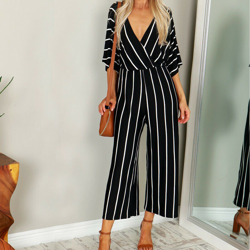 Retro Rompers Dámske dievčenské overaly Dámske letné pruhované voľné overaly s polovičným rukávom Overal Kombinácia Femme Body Mujer horúce