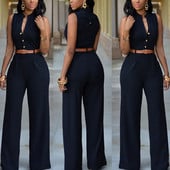 Formalus kombinezonas plačiomis kelnėmis Moteriški biuro vienspalviai marškinėliai be rankovių diržo kombinezonas Basic V kaklo kombinezonas su viena krūtine.