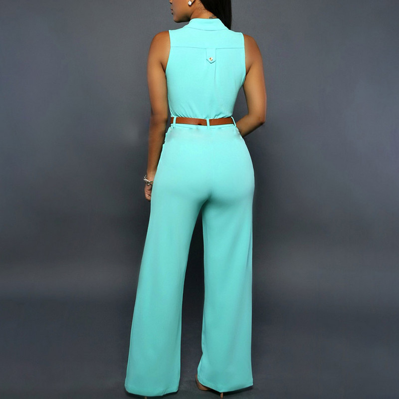 Formalus kombinezonas plačiomis kelnėmis Moteriški biuro vienspalviai marškinėliai be rankovių diržo kombinezonas Basic V kaklo kombinezonas su viena krūtine.
