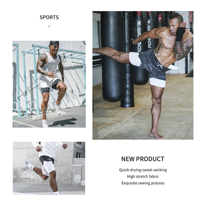 2023 Kamuflažne kratke hlače za trčanje Muške 2 u 1 dvoslojne brzosušeće sportske kratke hlače za teretanu Fitness kratke hlače za trčanje i vježbanje Muške sportske kratke hlače