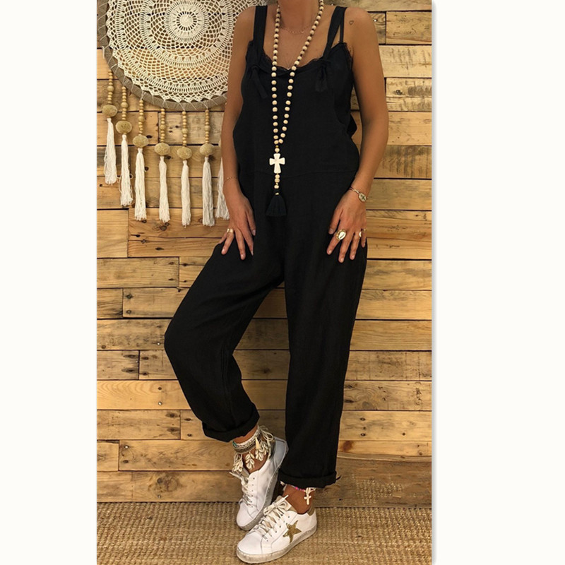 Suvised dressid 2019 UUS Suvised naiste vabaaja varrukateta kandiline krae Dungarees avara rihmaga kombinesoonid suurus S-XL