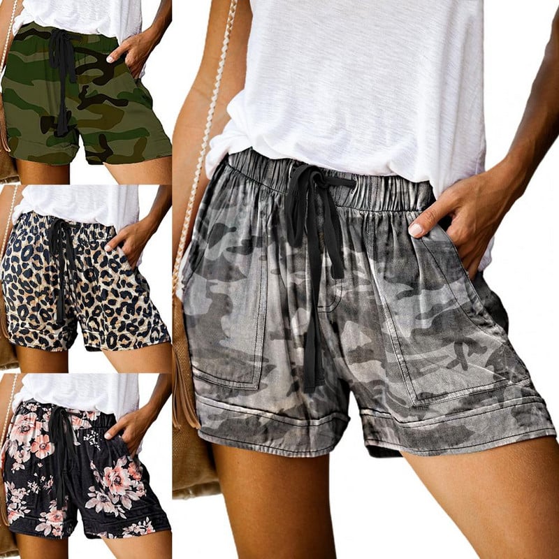 Ženske udobne kratke kratke hlače s uzicom Splice ženske sportske kratke hlače Ležerne kratke hlače s elastičnim džepom u struku Široke kratke hlače s uzorkom veće veličine
