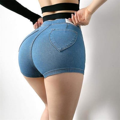 Modne ljetne tanke, seksi rastezljive traperice breskve visokog struka, ženske kratke hlače s uskom guzom, jednobojne, udobne traper kratke hlače.