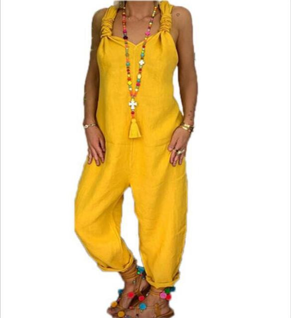 Euroopa ja Ameerika uued vabad vabaaja suures suuruses linasest kombinesoonist ühevärvilised kombinesoonid