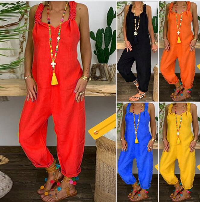 Euroopa ja Ameerika uued vabad vabaaja suures suuruses linasest kombinesoonist ühevärvilised kombinesoonid