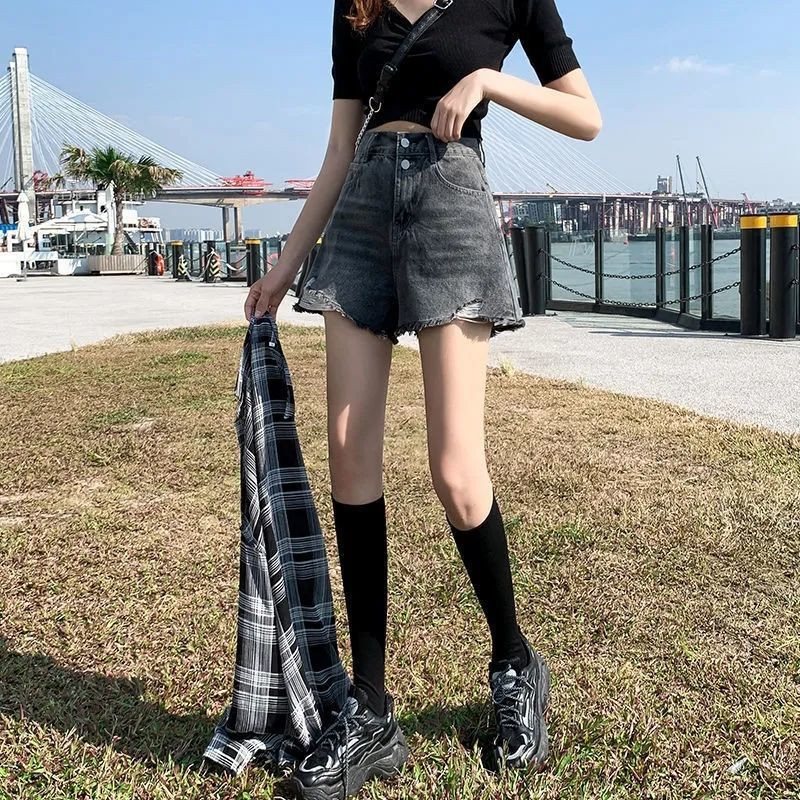 Kratke hlače Ženske Jednobojne Traper Ljeto Najnovija moda Visokog struka Korejski stil Chic Udobne Vintage Udobne Preppy Teens Zip Fly