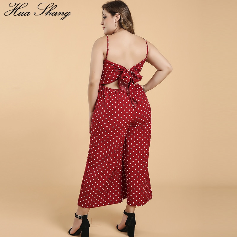 S-6XL Kombinezoni veće veličine Ženske široke hlače na točkice bez rukava Hlače širokih nogavica Blagdanske mašne bez leđa Seksi kombinezoni