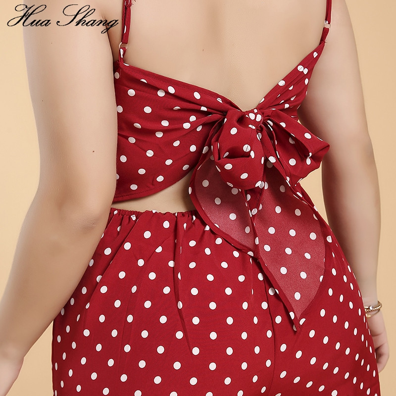 S-6XL Kombinezoni veće veličine Ženske široke hlače na točkice bez rukava Hlače širokih nogavica Blagdanske mašne bez leđa Seksi kombinezoni