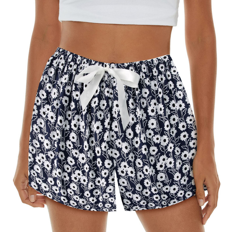 Καλοκαιρινό γυναικείο σορτς με ψηλόμεσο γυναικείο παντελόνι Bohemian Beach ελαφρύ εμπριμέ κορδόνια ελαστικό κάτω μέρος στη μέση