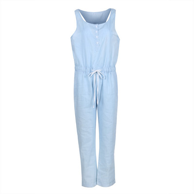 Pagaminta Kinijoje, moteriškas džinsinis džinsinis kelnių kombinezonas be rankovių, vasarinis paplūdimio kombinezonas, pagamintas Kinijoje