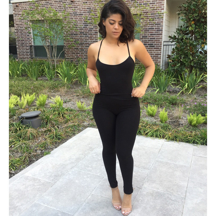 Női kombiné 2019. Mélyen dekoltált hát nélküli szexi feszes jumpsuit Ujjatlan elegáns, hosszú elegáns jumpsuit, női nyári játszóruha