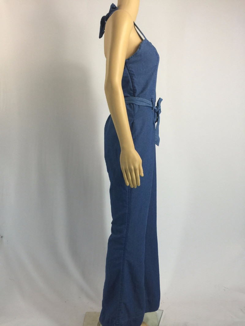 Ženski modni traper halter kombinezon bez leđa Seksi bodi s pojasevima