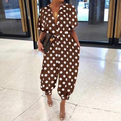 Salopetă cu nasturi cu imprimeu de leopard pentru femei, de vară, cu decolteu în V, cu mâneci scurte, salopete elegante de birou pentru femei, salopete de plajă, buzunare