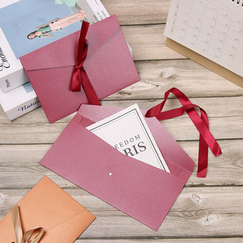 10 БР. Ретро креативен цветен плик с перлена хартия, лък, удебелена панделка, чанти за поздравителни картички за сватбени покани, подарък, канцеларски материали