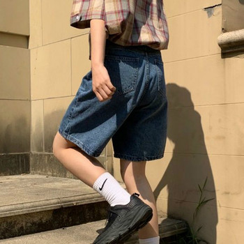 Σορτς Γυναικείο Ψηλόμεσο Ρετρό All-Match Υψηλής Ποιότητας Vintage Hot Έκπτωση Streetwear Boyfriend μέχρι το γόνατο ίσιο παντελόνι Γυναικείο