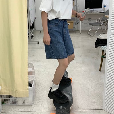 Ženske kratke hlače s visokim strukom, retro, sveobuhvatne, visokokvalitetne, vintage vruće rasprodaje, ulične ženske ravne hlače do koljena