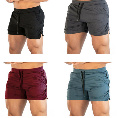 Cei mai noi pantaloni scurți de culoare solidă pentru bărbați, cu talie mijlocie, antrenament fitness, alergare, cu șnur elastic, pantaloni scurți sălbatici, casual de vară