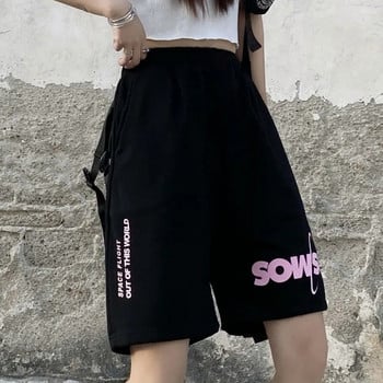 Γυναικεία καλοκαιρινά ρούχα μόδας σορτς casual σορτς μεγάλου μεγέθους επιστολή με εμπριμέ ελαστική μέση Hip hop σορτς Κορεατικά streetwear