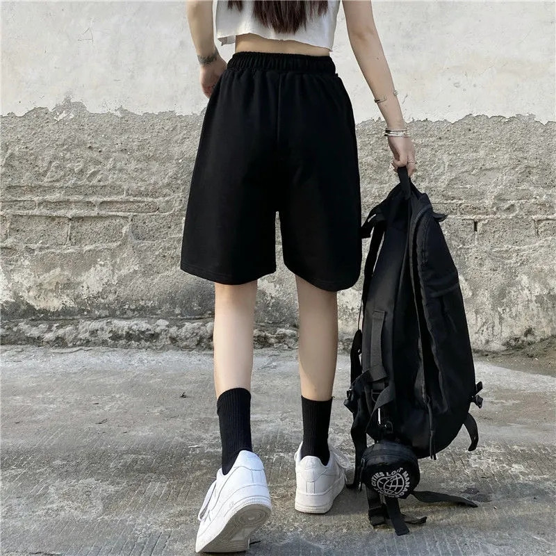 Ženska ljetna odjeća, modne kratke hlače, ležerne prevelike kratke hlače s otisnutim slovima i elastičnim strukom, hip-hop kratke hlače, korejska ulična odjeća