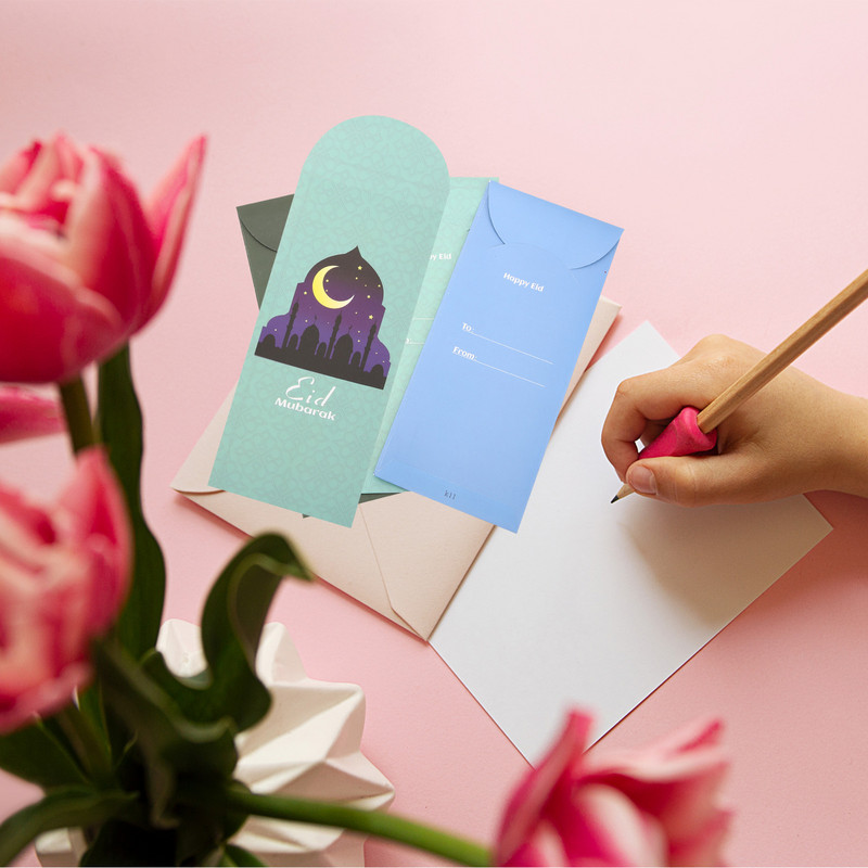 18 vnt raudonų vokų Eid festivalio sąskaitos musulmonų dovanos vestuvių kvietimai popieriniai sveikinimo atvirukai