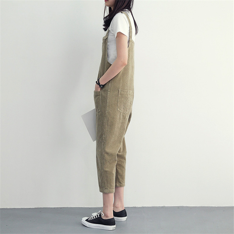 2018 Proljeće Jesen Ženske kombinezone sa širokim džepovima Kombinezoni od samta Ženske ležerne duge hlače Studentske hlače A870