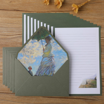 Van Gogh Monet 6 φάκελος 10 γράμματα σετ χαρτιού Creative A5 Ελαιογραφία Letter Χαρτί Vintage Όμορφος και χαριτωμένος δυτικός φάκελος