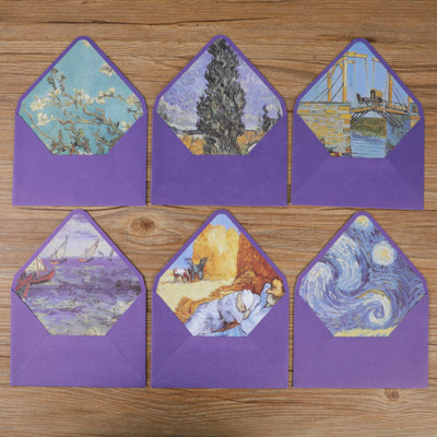 Van Gogh Monet 6 plicuri 10 scrisori Set de hârtie Creativ A5 pictură în ulei hârtie scrisoră Vintage frumos și drăguț plic occidental