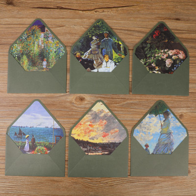 Van Gogh Monet 6 plicuri 10 scrisori Set de hârtie Creativ A5 pictură în ulei hârtie scrisoră Vintage frumos și drăguț plic occidental