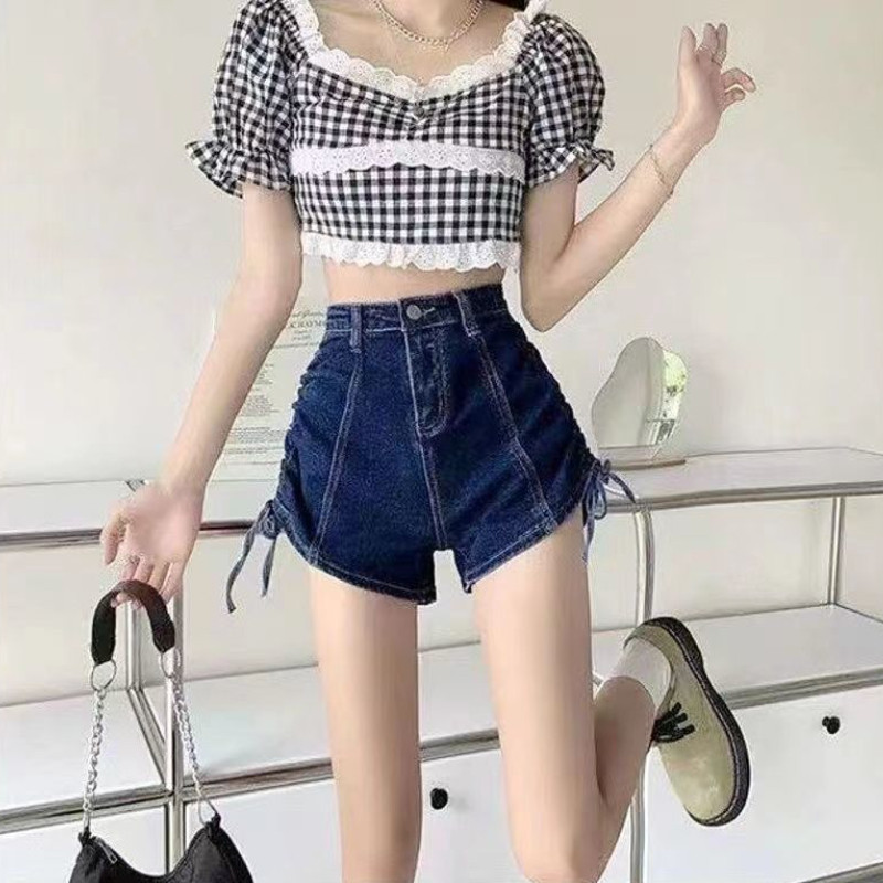 Kratke hlače Ženske traper bandage Seksi šik korejski stil Retro elegantna ležerna mlada ulična odjeća Vruće djevojke Visoki struk Elegantne Y2k Cool Ins