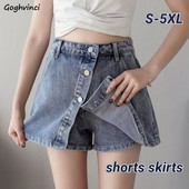 Ženske traper kratke hlače s kopčanjem i visokim strukom, široke nogavice, nepravilnog ispiranja, retro dizajna, vruće djevojke, mlade, slatke ulične odjeće, ljetno novo