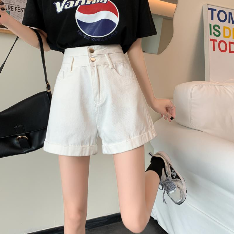 Traper kratke hlače Ženske široke široke popularne studentske slobodno vrijeme Sweet Girl Basic Ljetne tanke široke nogavice Ulzzang Retro Pure Chic A kroja