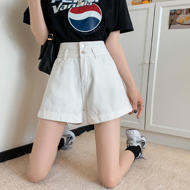 Traper kratke hlače Ženske široke široke popularne studentske slobodno vrijeme Sweet Girl Basic Ljetne tanke široke nogavice Ulzzang Retro Pure Chic A kroja