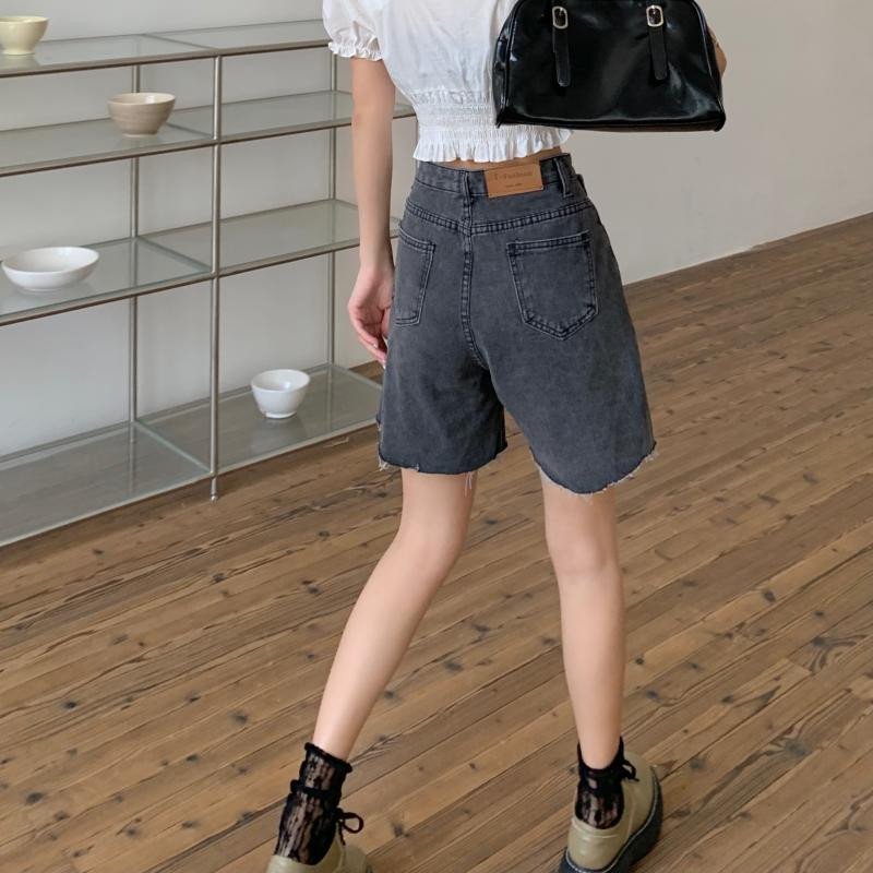Kratke hlače Ženske ulične hlače visokog struka, traper širokih nogavica, novi ženski ljetni korejski stil za 2021. Opuštena moda s rupama s resicama Jednostavna za sve