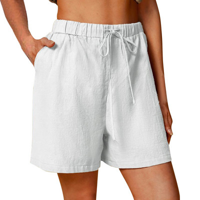 Kratke hlače za trčanje za žene Ležerne jednobojne pamučne lanene kratke hlače visokog struka Kratke hlače za žene dotjerane ljetne ljetne kratke hlače s elastičnim strukom