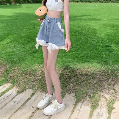 Τζιν σορτς Γυναικείο σχέδιο δαντέλας Γλυκό φιόγκο Χαριτωμένο ψηλόμεσο ελεύθερο χρόνο Υπέροχες τρυφερές φίλες Шорты Женский Καλοκαιρινό χαλαρό απλό κομψό