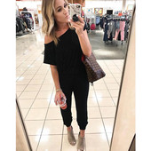 Proljetno ljeto 2020., seksi kombinezoni kratkih rukava s otvorenim ramenima, jednobojni ležerni uski kombinezoni za žene, duge hlače, ženske velike veličine 3XL