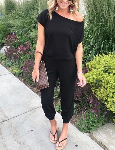 Proljetno ljeto 2020., seksi kombinezoni kratkih rukava s otvorenim ramenima, jednobojni ležerni uski kombinezoni za žene, duge hlače, ženske velike veličine 3XL